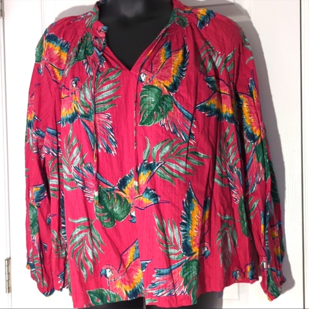 Crown & Ivy lined cotton top . top layer slightly textured lining solid pink 2x